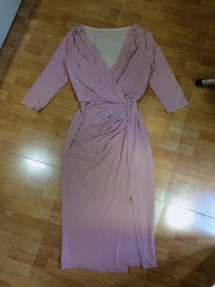 ĐẦM HỒNG NUDE CỔ ĐẮP CHÉO (ảnh thật)