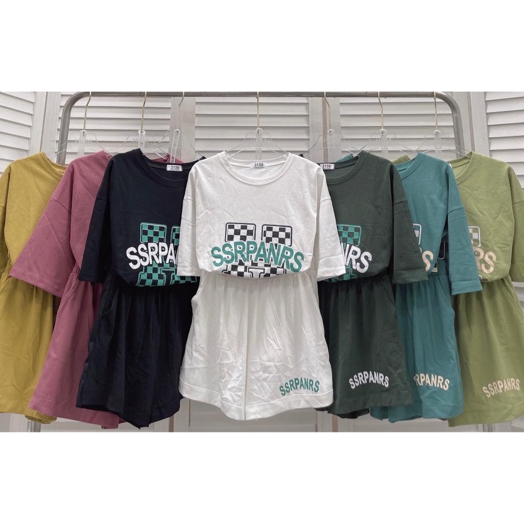 Bộ Thun Cộc Tay caro SSRPANRS 🌸 Set đồ mặc hè form rộng, quần short kèm áo phông in hình cá tính 🌸 chuyên sỉ khoá