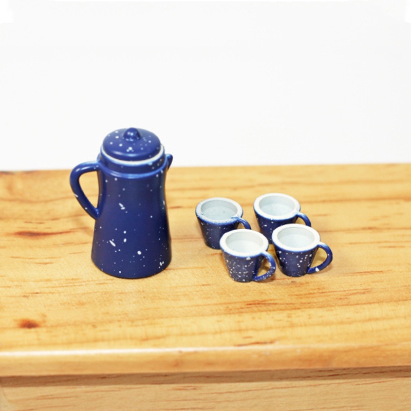 Bộ Ấm Đun Nước Mini 4 Cốc Tỉ Lệ 1 / 12 Độc Đáo Trang Trí Nhà Búp Bê DIY