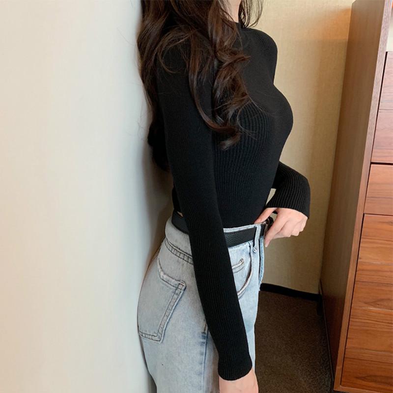 IELGY   Áo sweater Cổ Cao Tay Dài Dáng Ôm Thời Trang Mùa Thu Cho Nữ