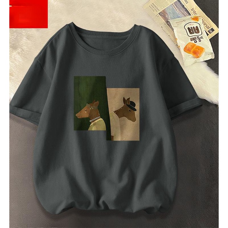 Áo Thun Cotton Tay Ngắn Dáng Rộng In Hình Tranh Sơn Dầu Thời Trang Cho Nam