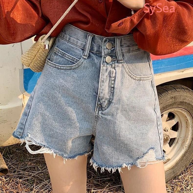 Quần Short Denim Thiết Kế Xẻ Rách Thời Trang Mùa Hè Cá Tính Cho Nữ