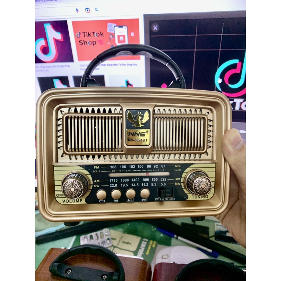 Đài radio NNS-8091BTcó bluetooth FM-AM/FM/SW hình thức Siêu Phẩm cổ điển,loa to ,tích hợp pin sạc Hàng Chính Hãng