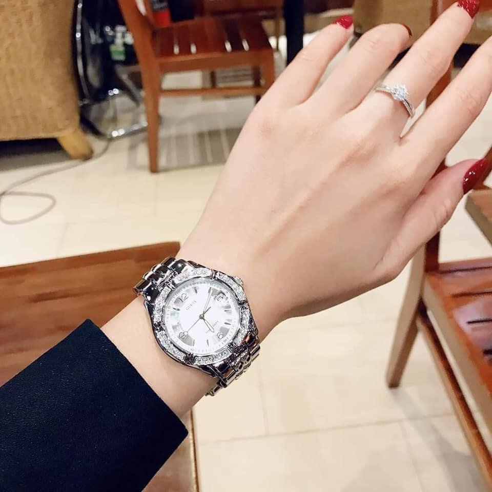 Đồng hồ nữ Guess G7511M màu trắng, viền đá Full Box ⚜️Hàng Authentic⚜️