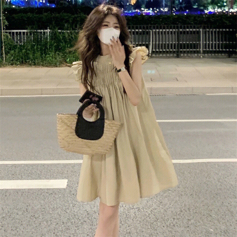 Đầm Công Chúa Mùa Hè Tay Bay Xếp Ly Dáng Ôm Phong Cách Hàn Quốc Ngọt Ngào Cho Nữ