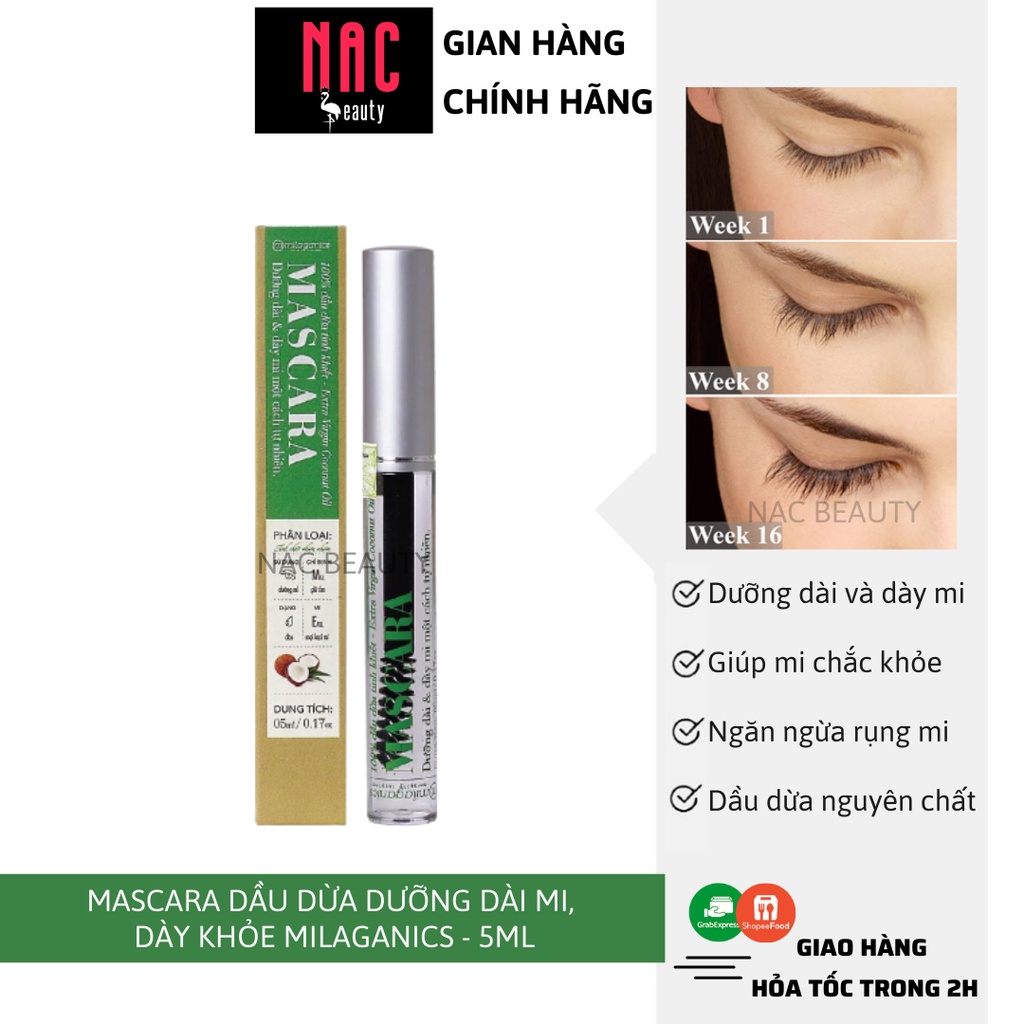 Mascara Dưỡng Mi Milaganics Dầu Dừa Nguyên Chất 5ml - nac beauty