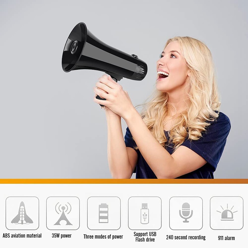 Loa Megaphone 35 Watt Cầm Tay Màu Đen Có Thể Tháo Rời Và Tháo Rời