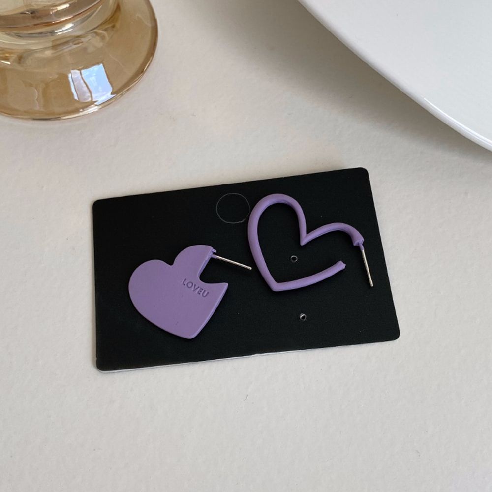 Khuyên Tai Hình Trái Tim Màu Tím Phong Cách Hàn Quốc Đơn Giản Cho Nữ