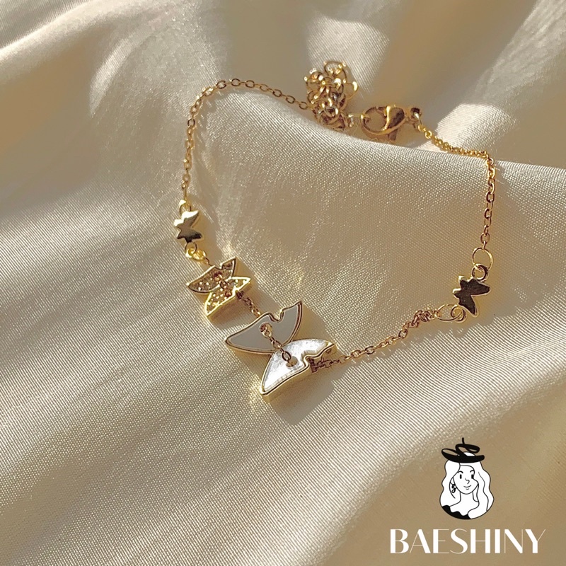 VÒNG TAY / LẮC TAY THÉP TITAN KHÔNG GỈ MẠ VÀNG MẪU BUTTERFLY PHONG CÁCH THANH LỊCH HÀN QUỐC BAESHINY VT05