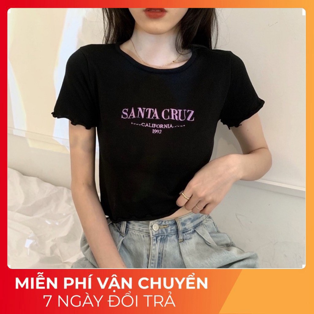 Áo Croptop Nữ Santa Cruz Viền Bèo 🦋FREESHIP🦋 Áo Ngắn Nữ Chữ Thêu 2 Màu 32