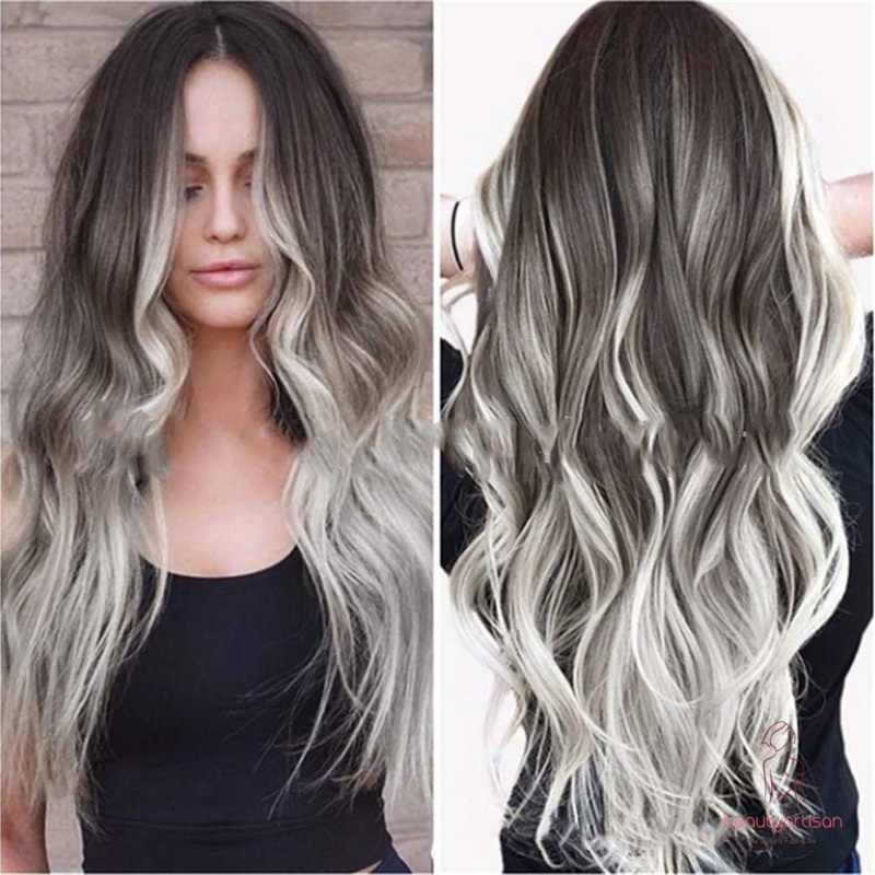 Tóc giả dài xoăn màu gradient thời trang dành cho nữ