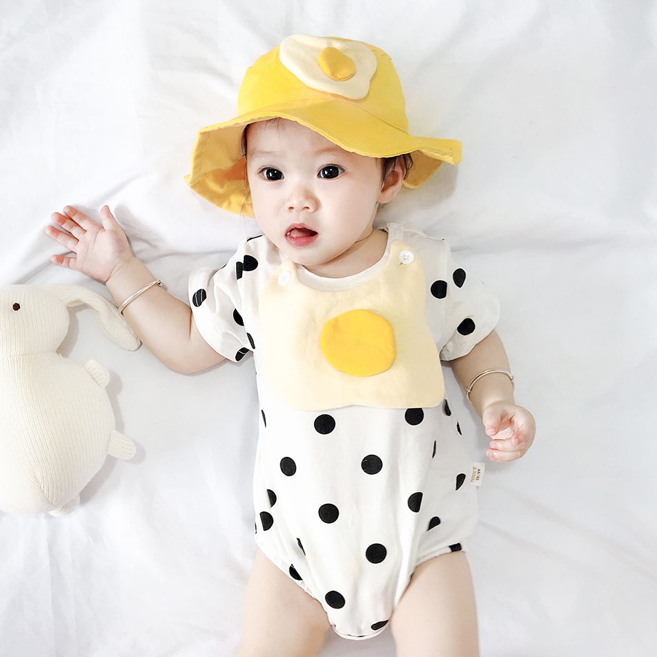Set áo liền quần &amp; quần dài &amp; mũ họa tiết trứng dễ thương cho bé