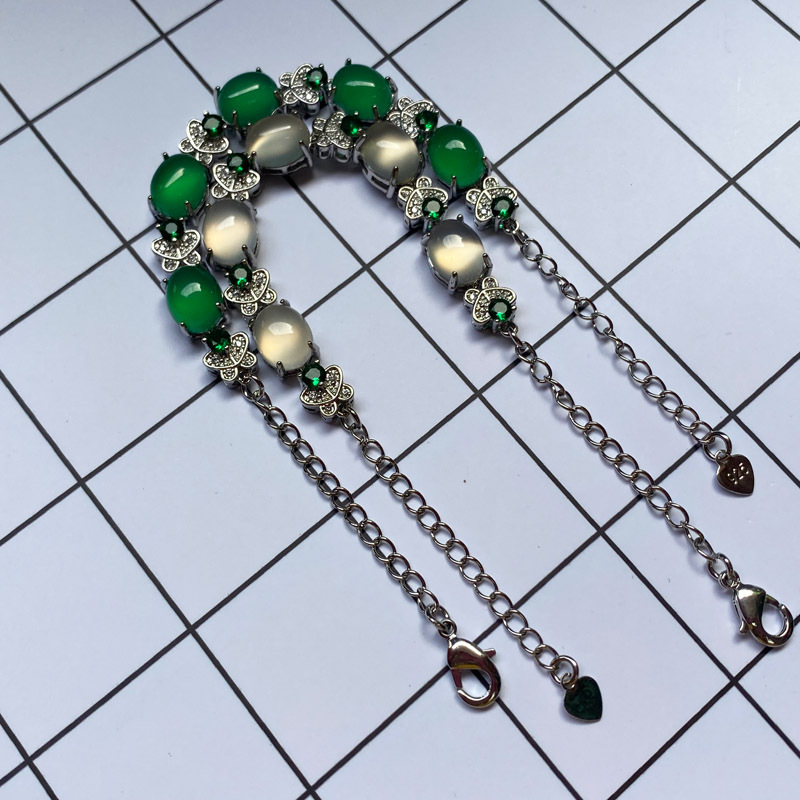 Vòng tay bạc khảm mã não cho nữ, Trứng kết cấu mã não xanh | BigBuy360 - bigbuy360.vn