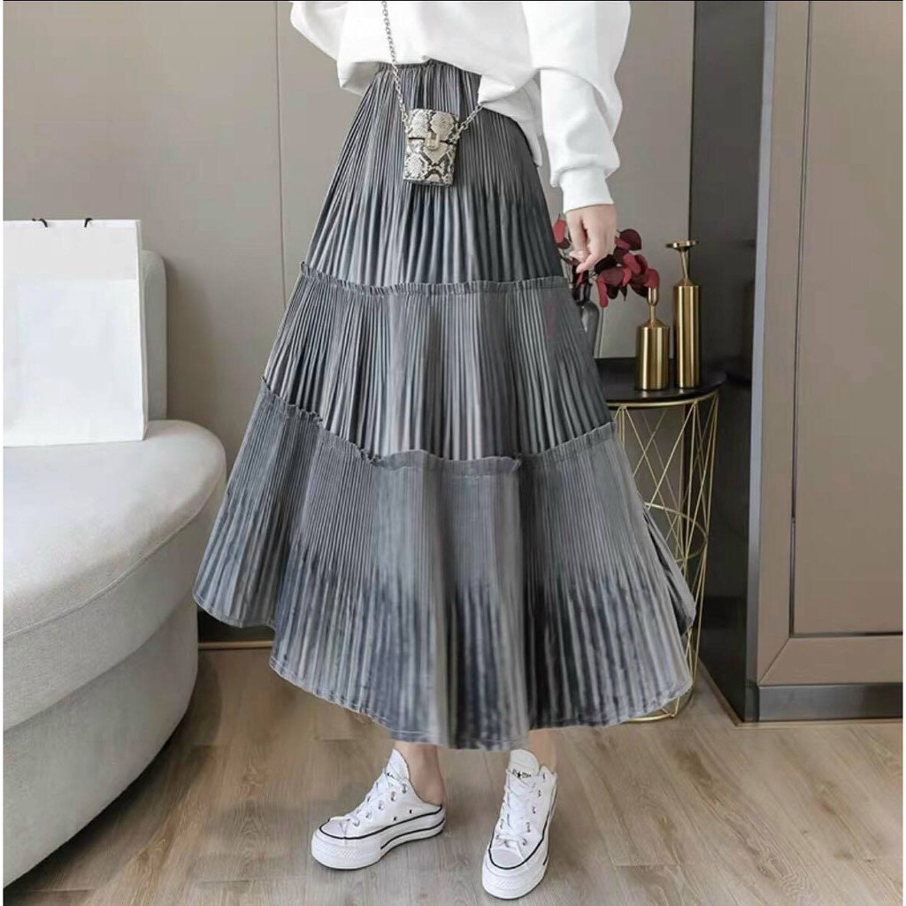 [Mã FAMAYWA giảm 10K đơn 50K] Chân váy midi dập ly 3 tầng - vải voan 2 lớp | BigBuy360 - bigbuy360.vn