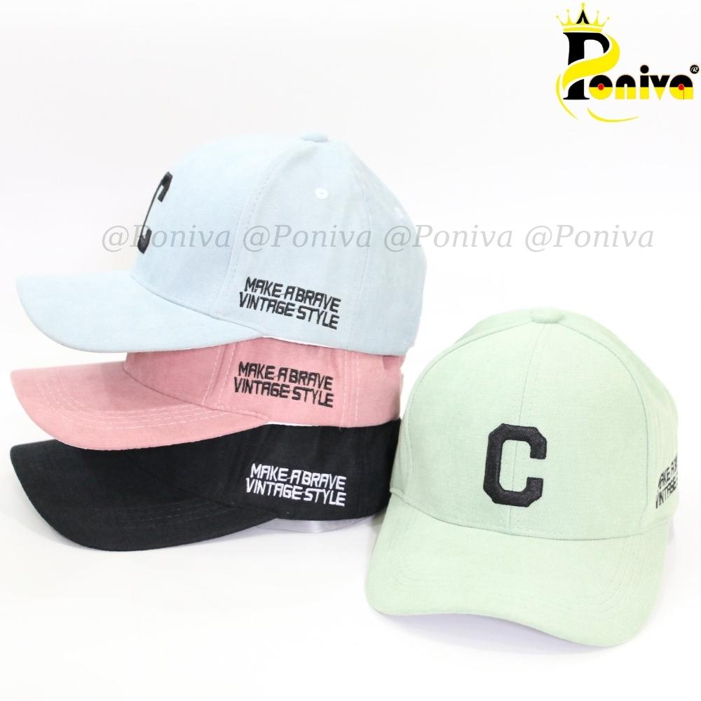 Mũ lưỡi trai ❤️ Nón kết thêu chữ C chất nhung mịn form unisex C007 phong cách Ulzzang Thời trang PONIVA siêu hot