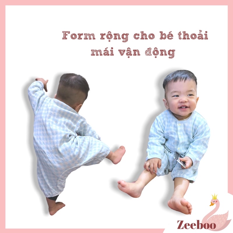 Bộ liền thân kẻ caro form rộng cho bé từ 6kg - 11 kg, thấm hút mồ hôi tốt - ảnh sản phẩm 9