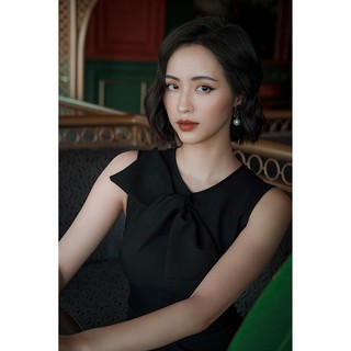 Đầm đen cổ tròn phối nơ EDINI - D1216