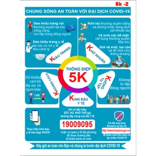 Thông Điệp 5k, Phòng chống Covid, Decal phòng chống Dịch Covid-19, Decal Dán tường, Decal dán kính.