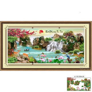 Tranh đính đá Phong cảnh Bát Phương Tụ Tài, Kích thước 120X60cm,150X70cm