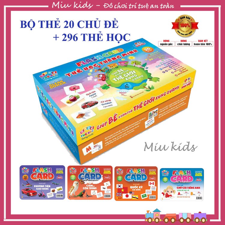 [NHẬN QUÀ 0đ] Thẻ học thông minh cho bé, flashcards 20 chủ đề, 296 thẻ cho bé học tiếng Anh, tiếng Việt, kích thước lớn