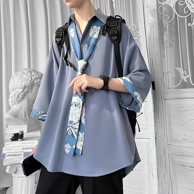 Áo Sơ Mi Tay Ngắn Dáng Rộng Màu Sắc Trơn Phong Cách Hàn Quốc