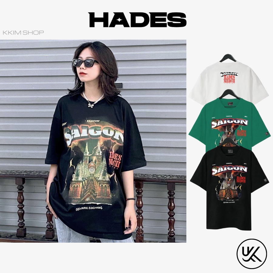 Áo thun tay lỡ HADES SAIGON, Áo thun unisex nam nữ form rộng oversize chất liệu Cotton Thái