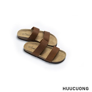 Dép 2 quai da bò nâu đế trấu-d2qdbn10070302