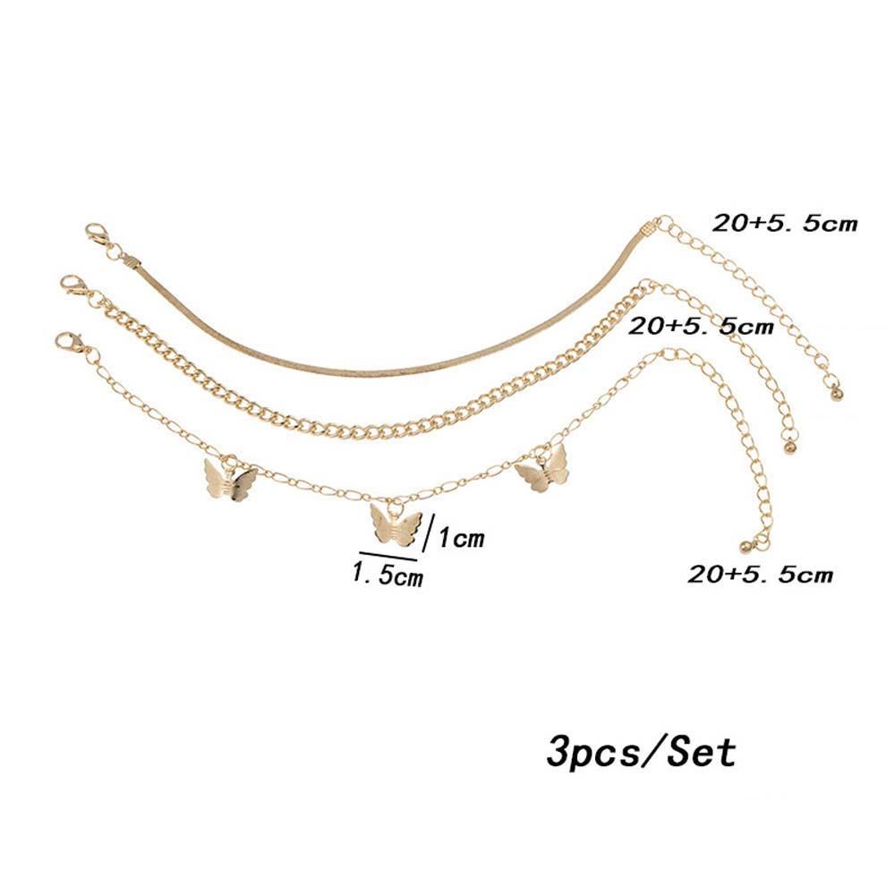 Bộ 3 cái vòng lắc chân nhiều lớp gắn hình bướm kiểu Boho thời trang đi biển cho nữ