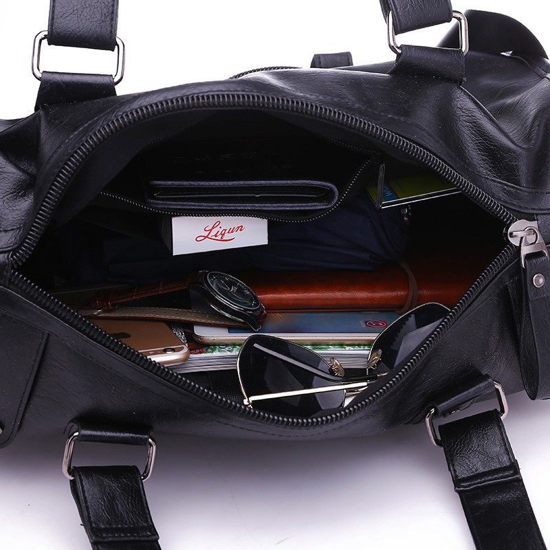 Túi trống da du lịch T08 42x30x12cm chống nước, chống thấm bảo hành 12 tháng (Nâu-Đen)