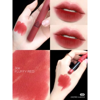 son lì 3CE slim fluffy red đỏ cam đất dupe mac chilli