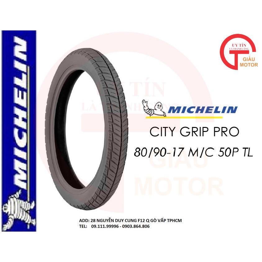 Vỏ lốp xe máy 80/90-17 M/C CITY GRIP PRO 50P TL Hãng Michelin Thái Lan