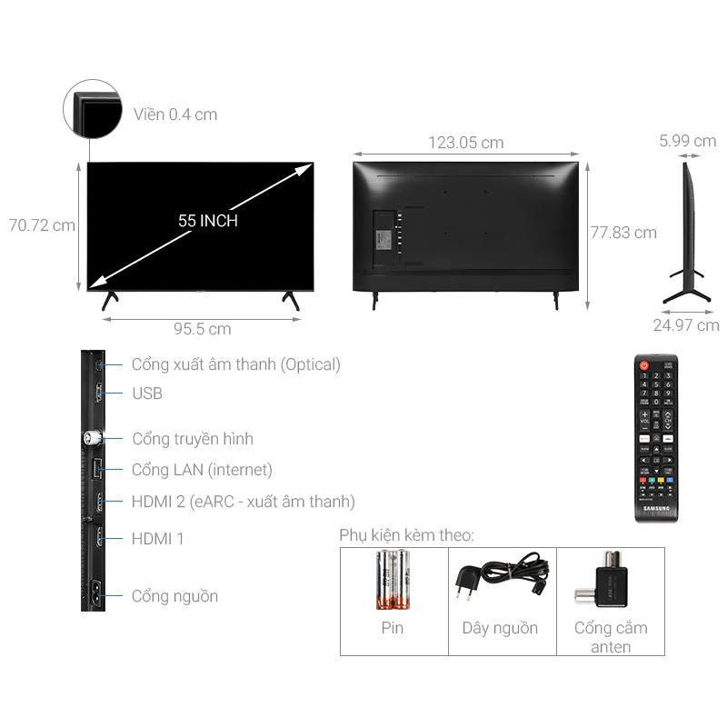 Smart Tivi Samsung 4K 55 inch UA55TU7000KXXV (Miễn phí giao tại HCM-ngoài tỉnh liên hệ shop)