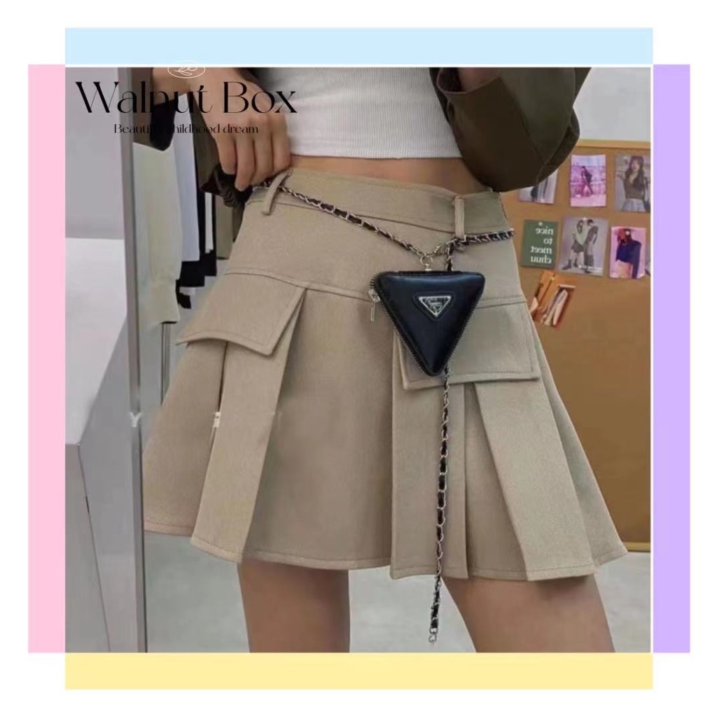 Túi đeo hông hình tam giác màu trơn phối dây xích phong cách thời trang âu mỹ dành cho nữ