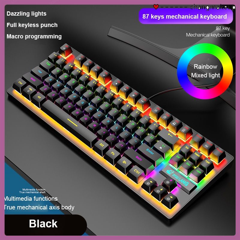 Mạ điện Punk Cơ Khí Bàn Phím 87 Phím Màu Xanh Chuyển Đổi Chơi Game Bàn Phím Đèn Nền Bàn Phím Có Dây cho Máy Tính Xách Tay Máy Tính Để Bàn Ⓦ