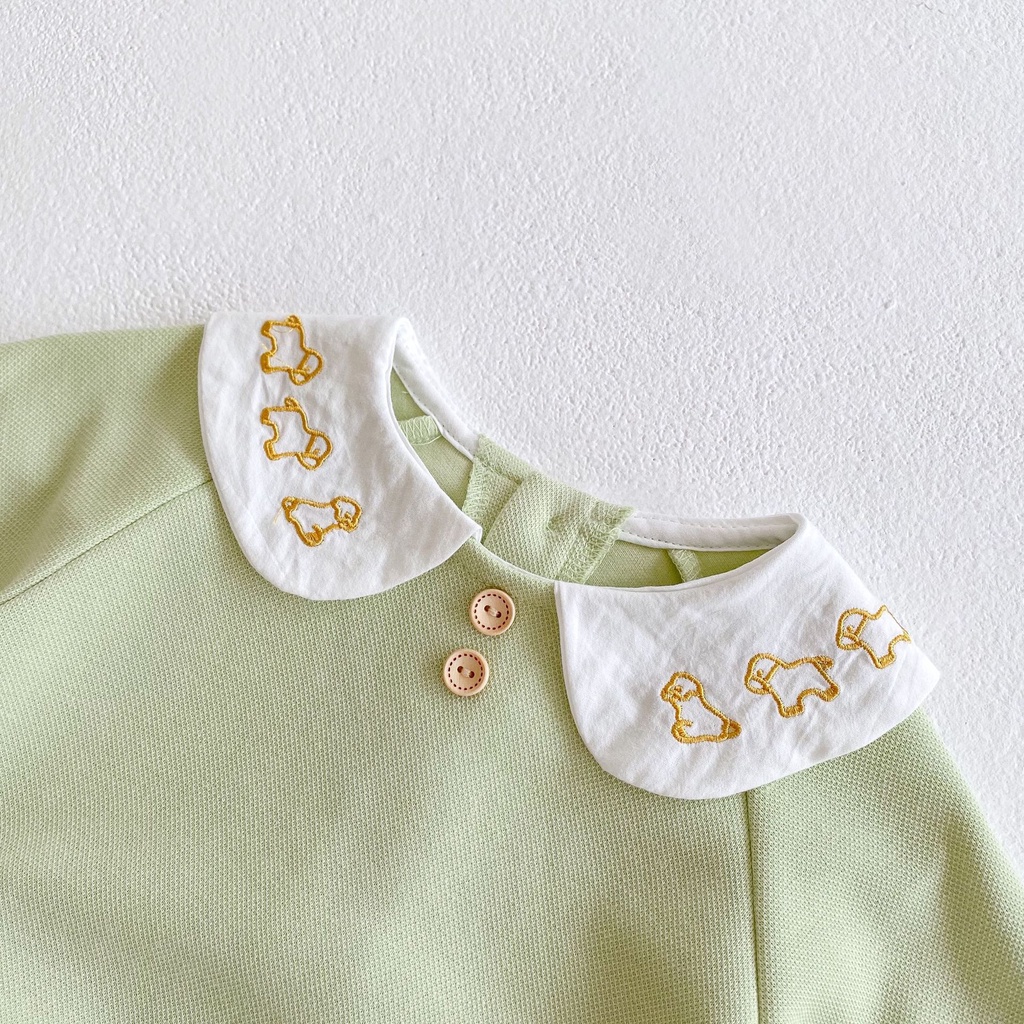 Bộ Áo Liền Quần Tam Giác Tay Dài Thêu Hình Cún Cưng 2021s Cho Bé Gái