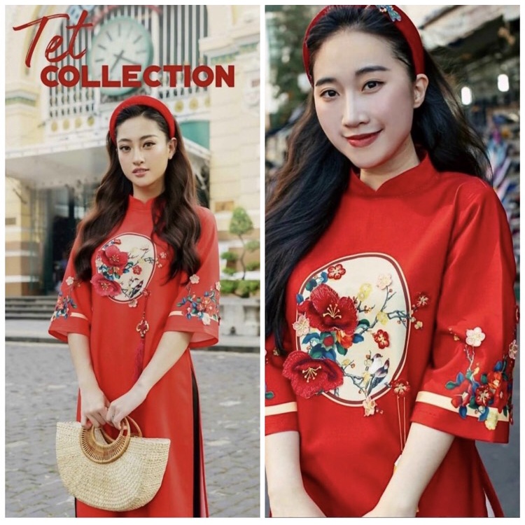 Bộ áo dài cách tân đỏ cát tường