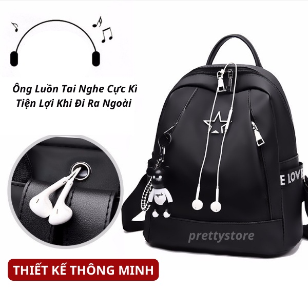 Balo Đi Học Du Lịch Nữ Chống Thấm Nước Phong Cách Hàn Quốc - Tặng Kèm Móc Khóa Gấu