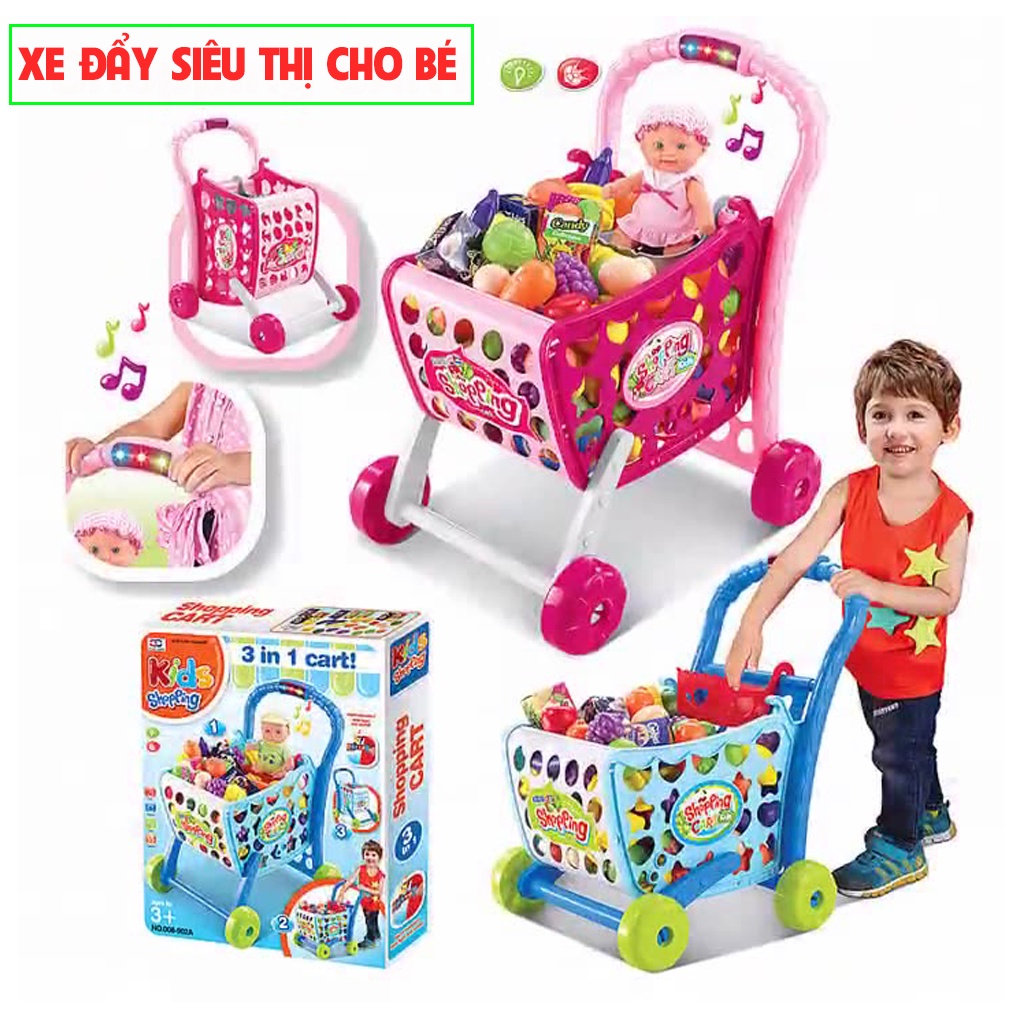 Đồ chơi xe đẩy siêu thị cao 51,5cm kèm hoa quả nhựa dành cho bé SELL SMART