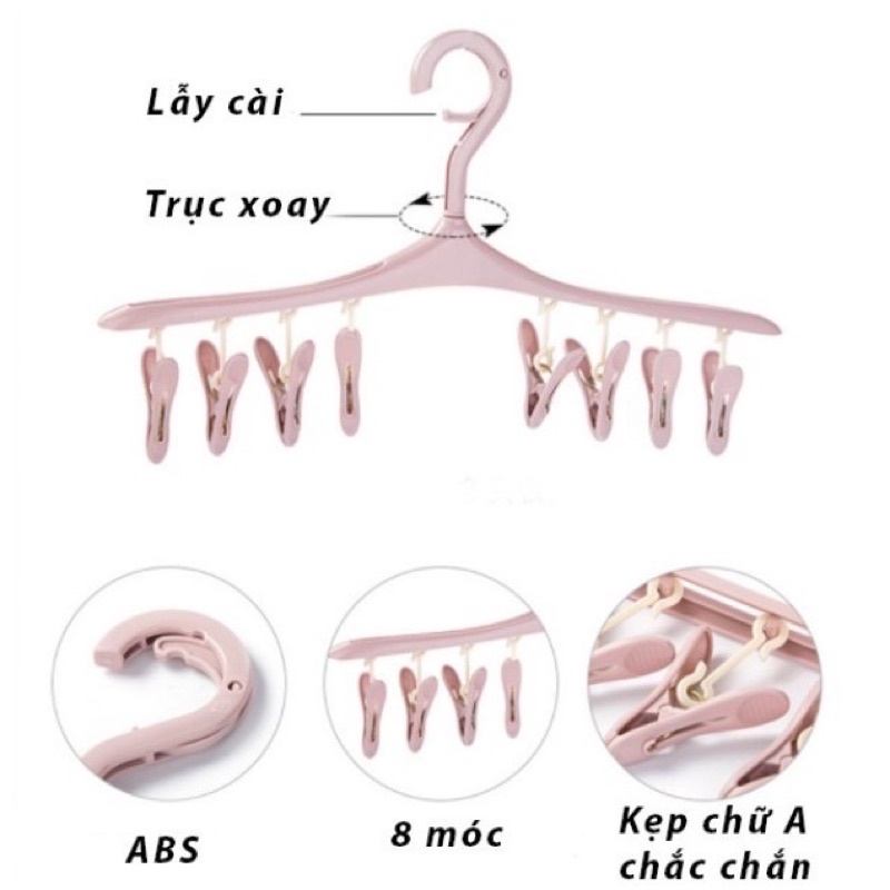 Móc nhựa 8 kẹp phơi khăn, tất... cho bé