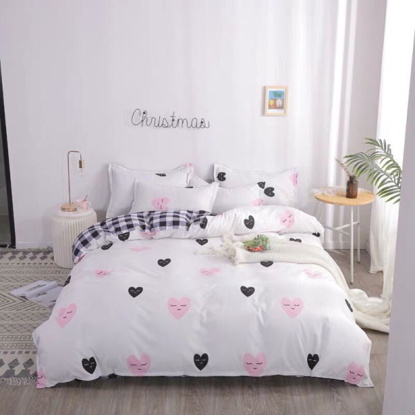 Bộ Chăn Ga Gối Cotton Tim Hồng Caro