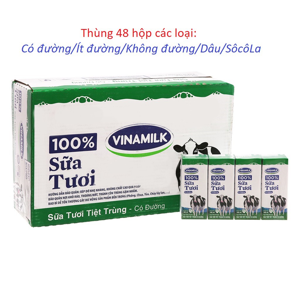 Sữa Tươi Tiệt Trùng Vinamilk 100% 180ml các loại