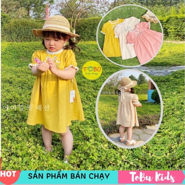 Váy babydoll liền thân viền ren nhiều màu BEEMO TBKV09 siêu xinh cho bé gái 1-6 tuổi