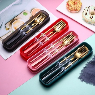 Bộ đũa thìa inox 304 mạ vàng siêu sang chảnh, Hộp đựng đũa thìa inox 3 trong 1