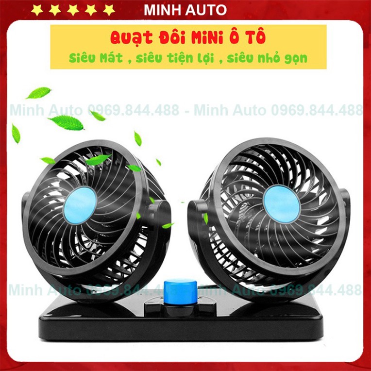 Quạt Xe Ô Tô 🚗FREESHIP🚗 Quạt Đôi Mini 12V Xoay 360 độ, Cắm Tẩu Sạc Hoặc USB, Tiện Ích, Cao Cấp