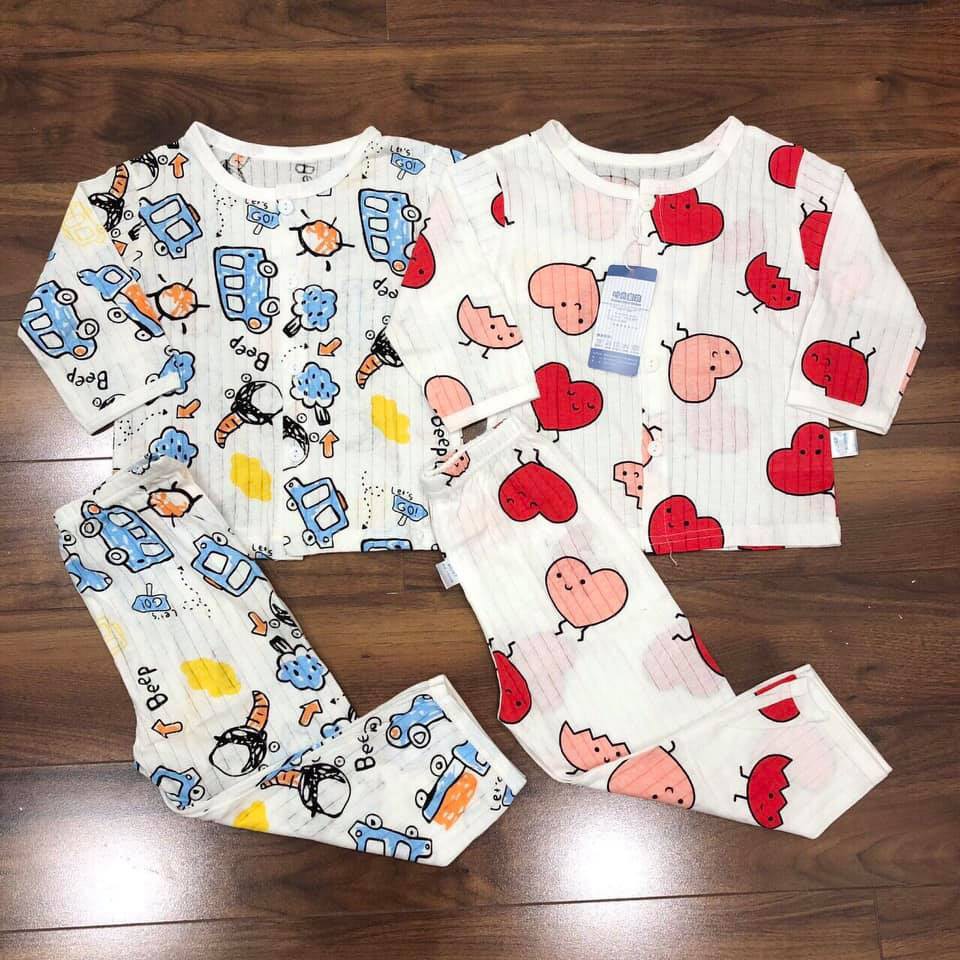 Combo 3 Bộ cotton giấy dài tay cài cúc cho bé từ 3-15kg