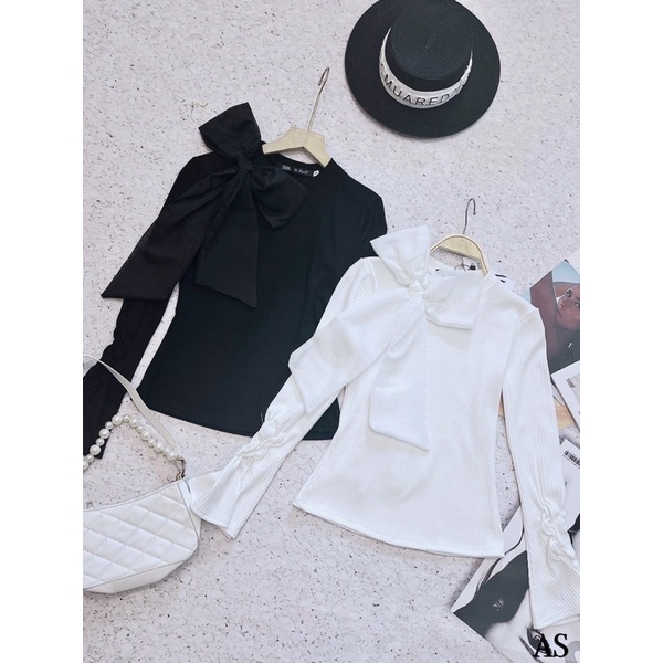 ⚡️BÁN SỈ⚡️Áo len tăm nơ cổ 2 màu đen trắng | BigBuy360 - bigbuy360.vn