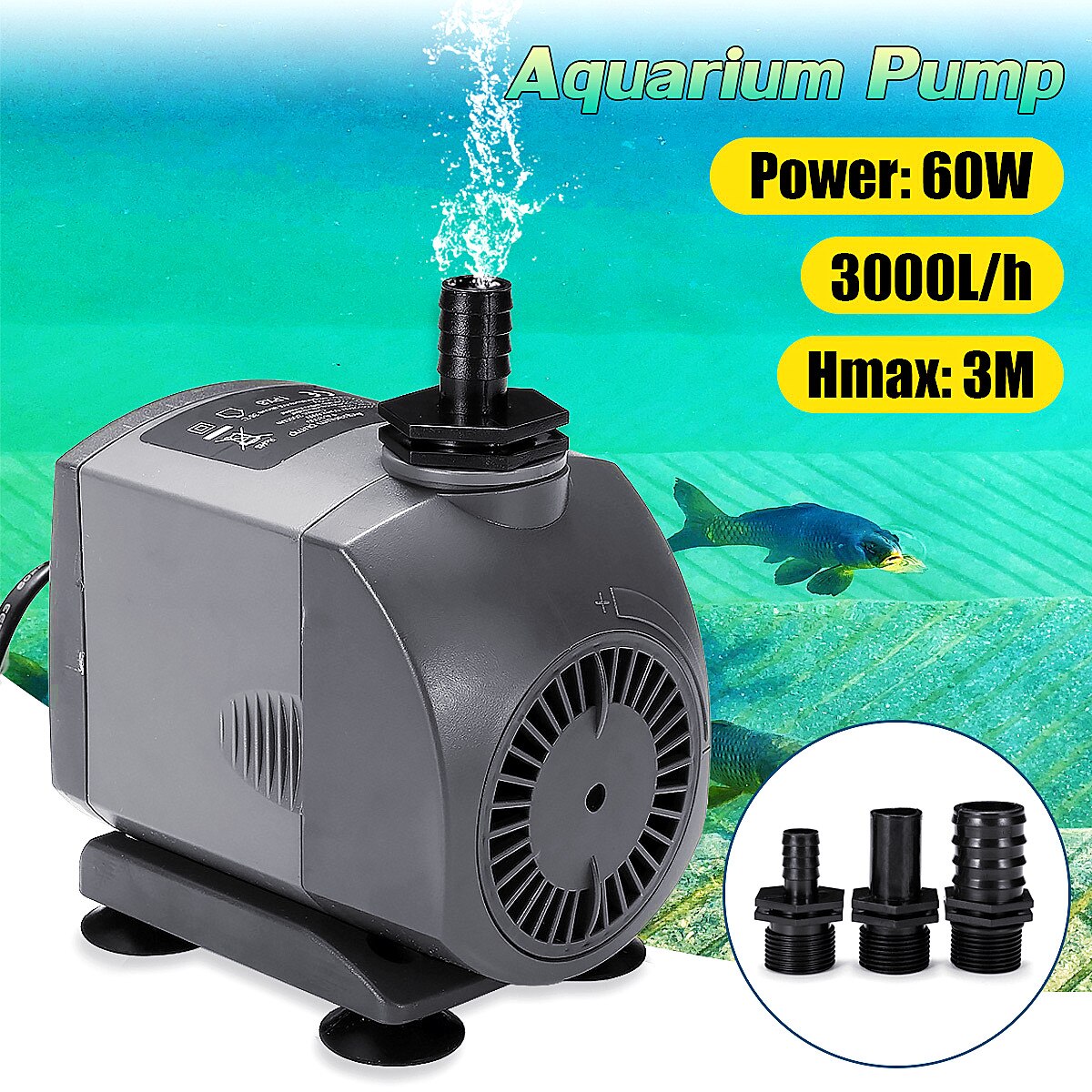 Máy bơm hòn non bộ - bơm bể cá cảnh, 30W - 2000-3000l/h Bộ sp Bơm nước hồ cá, Máy lọc bể cá, Máy bơm bể cá đặt ngoài