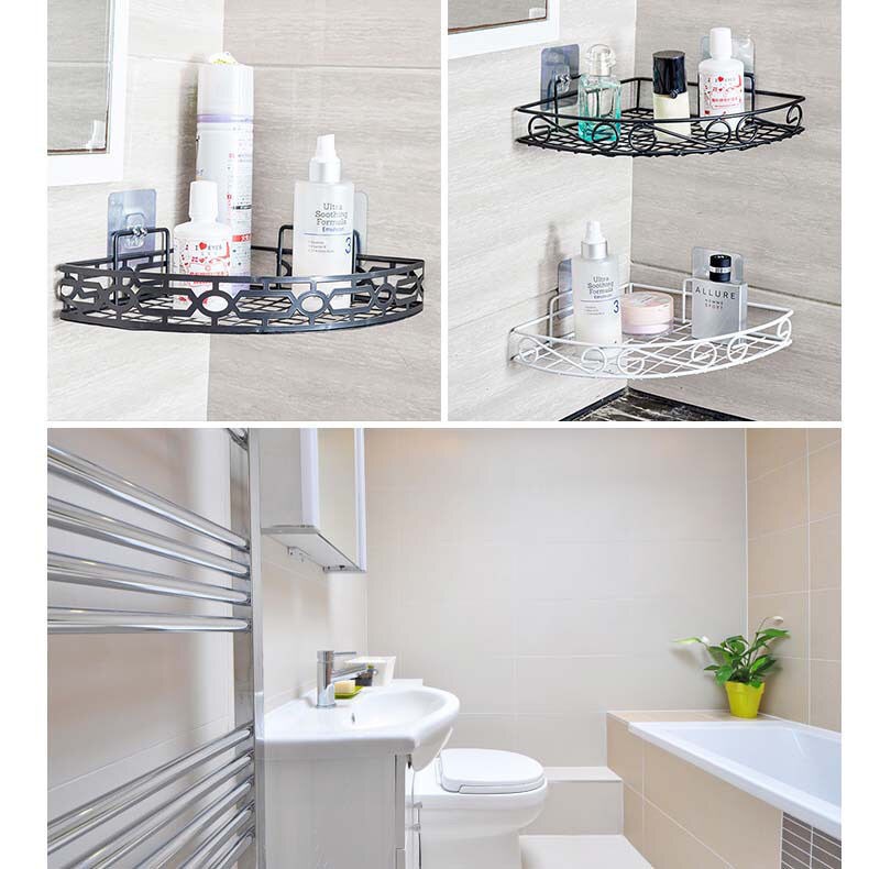 Kệ phòng tắm nhà vệ sinh treo tường miễn phí giá ba chân đục lỗ bàn trang điểm góc lưu trữ móc | BigBuy360 - bigbuy360.vn
