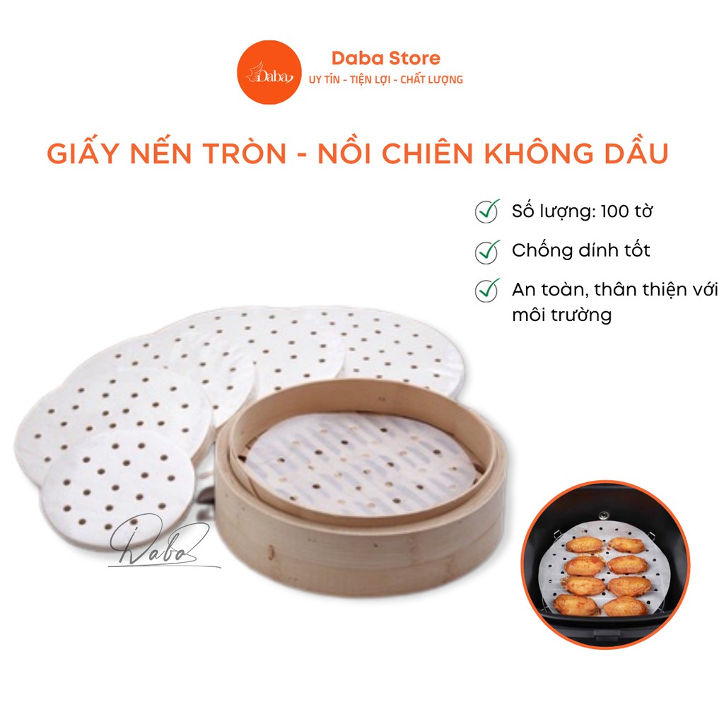 Giấy Nến Tròn Đục Lỗ 21.5cm - Loại 100 Tờ  Lót Nồi Chiên Không Dầu Giấy Nến Nướng Hấp Bánh