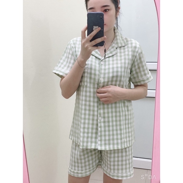 Pijama Mặc Nhà, Bộ Đồ Ngủ Nữ Cộc Họa Tiết Caro Chất Cao Cấp CCCP15